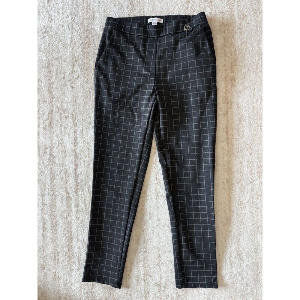 Calvin Klein Women’s Size 4 Black Windowpane Plaid Straight Leg Dress Pants